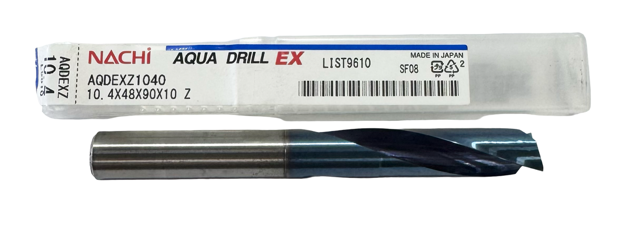 Nachi 10.4mm Solid Carbide Drill 180° AQUA-EX Coating 2 Flute