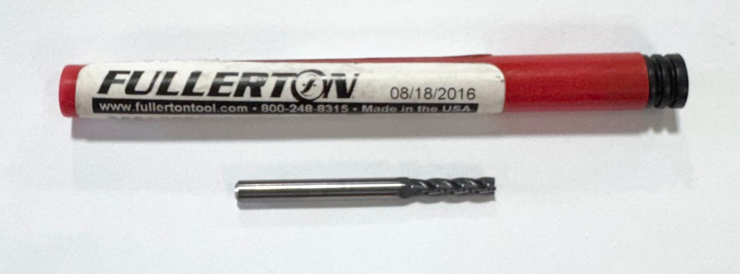 Fullerton 7/64" Carbide End Mill 4 Flute .010" Radius TiAlN Coated USA Made