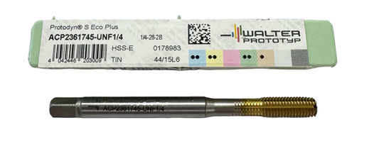 Walter-Prototyp 1/4"-28 HSS-E Thread Forming Bottoming Tap 2B Tin Coated