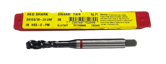 Dormer 5/16"-24 UNF HSS-E-PM Spiral Flute Tap 2B TiAlN Coated 3 Flute Red Shark