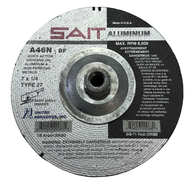 SAIT 7" x 1/4" x 5/8-11 Grinding Wheel A46N-BF USA Made