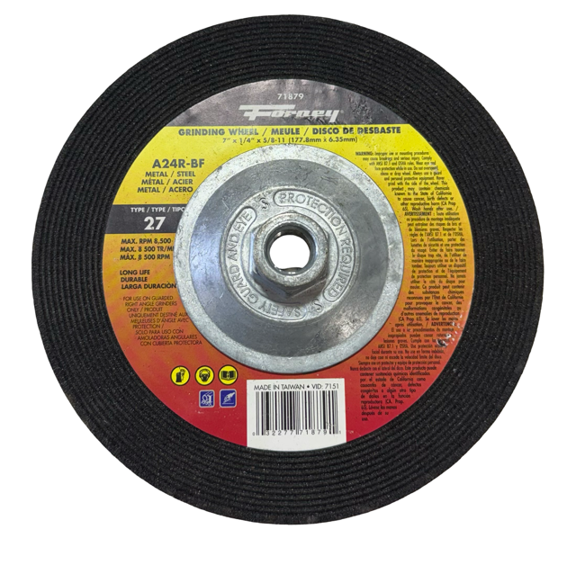 Forney 7" x 1/4" x 5/8-11 Metal Grinding Wheel A24R-BF