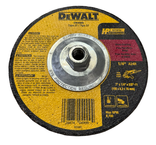 DEWALT 7" x 1/4" x 5/8-11 High Performance Metal Grinding Wheel A24R