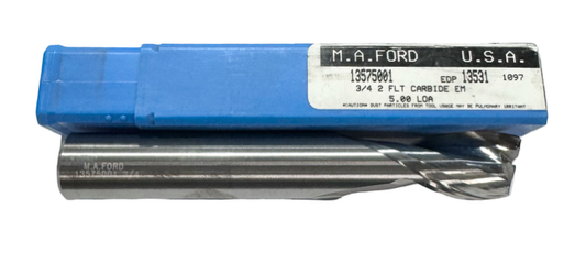 M.A. Ford 3/4" x 3/4" x 1" x 5" Carbide End Mill 2 Flute USA Made