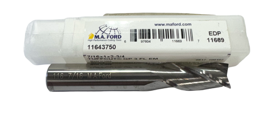 M.A. Ford 7/16" Carbide End Mill 3 Flute General Purpose USA Made