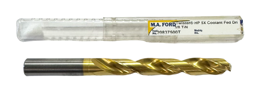 M.A. Ford 3/8" High Performance Solid Carbide Drill 5xD Tin Coated Coolant Thru USA