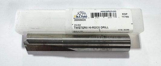 M.A. Ford 21/32" Solid Carbide Hi-Roc Drill 135° Point USA Made