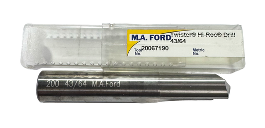 M.A. Ford 43/64" Solid Carbide Hi-Roc Drill 135° Point USA Made