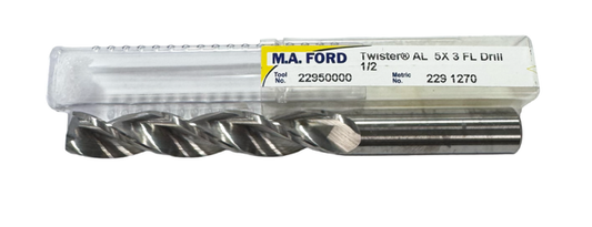 M.A. Ford 1/2" High Performance Solid Carbide Drill 5xD 150° Point USA Made