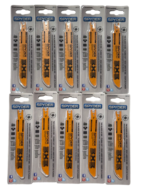 Spyer 6" Double-Edged Bi-Metal Reciprocating Saw Blades, 10/14 TPI, 10 Pack