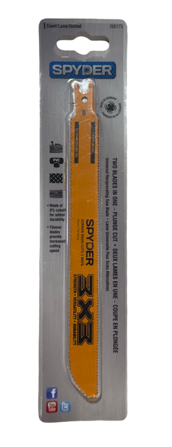 Spyder 8" Double-Edged Bi-Metal Reciprocating Saw Blades, 10/14 TPI, Single Pack