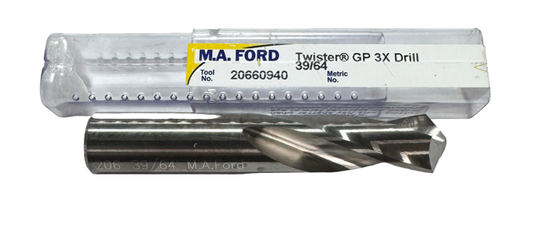 M.A. Ford 39/64" Solid Carbide Drill Screw Machine Length USA Made