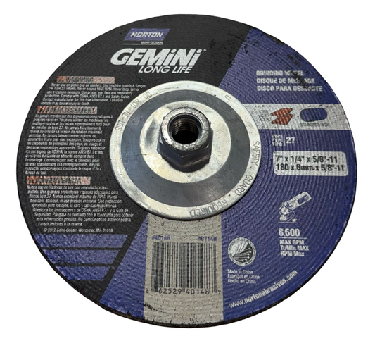Norton Gemini 7" x 1/4" x 5/8-11 Metal Grinding Wheel Aluminum Oxide