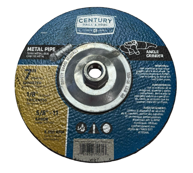 Century 7" x 1/8" x 5/8-11 Metal Pipe Grinding Wheel 75571