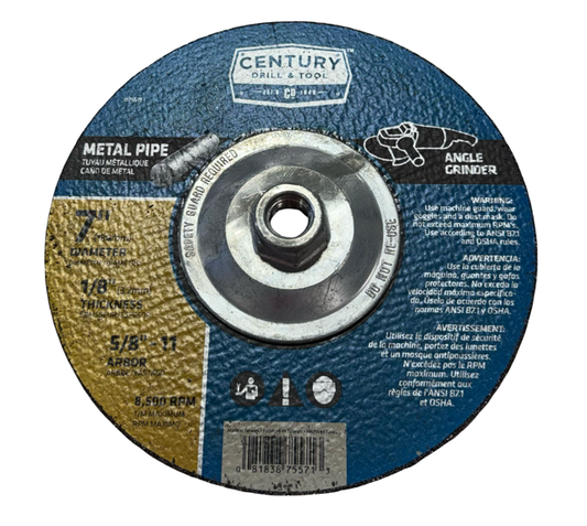 Century 7" x 1/8" x 5/8-11 Metal Pipe Grinding Wheel 75571