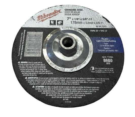 Milwaukee 7" x 1/8" x 5/8-11 Pipeline Metal Grinding Wheel Disc