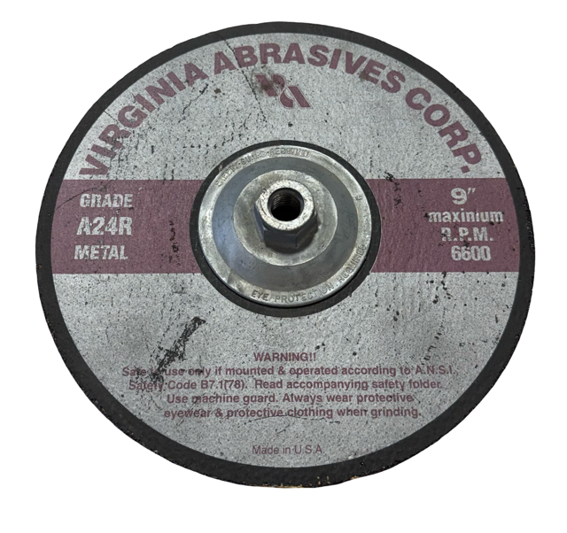 Virginia 9" x 1/4" x 5/8-11 Metal Grinding Wheel Aluminum Oxide 24 Grit USA Made