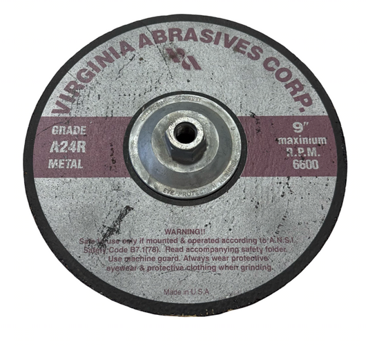 Virginia 9" x 1/4" x 5/8-11 Metal Grinding Wheel Aluminum Oxide 24 Grit USA Made