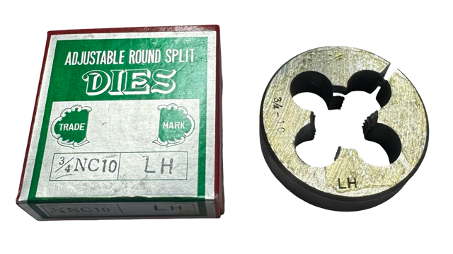 3/4"-10 NC Carbon Steel Adjustable Round Split Die - Left Hand - 2" Outside Diameter