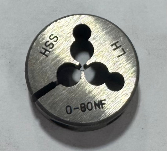 0-80 NF HSS Adjustable Round Split Die - Left Hand - 1" Outside Diameter