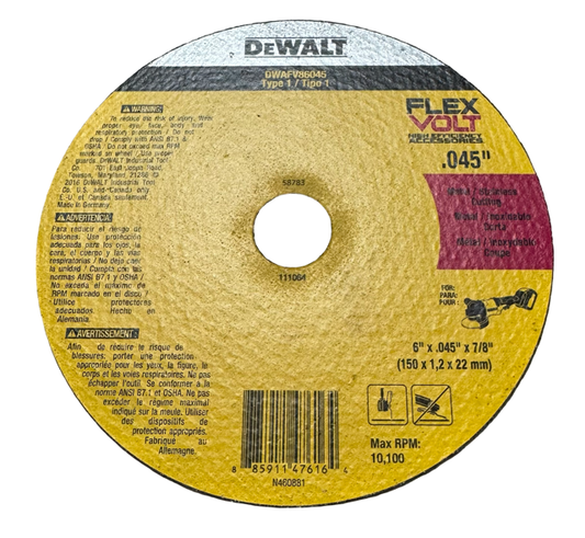 DEWALT FLEXVOLT 6" x .045" x 7/8" Metal Cutting Wheel Type 1
