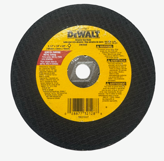 DEWALT 6-1/2" X 1/8" X 5/8" Metal Abrasive Saw Blade DW3508