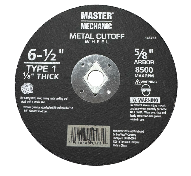 Master Mechanic 6-1/2" x 1/8" x 5/8" Metal Cut-Off Wheel Type 1