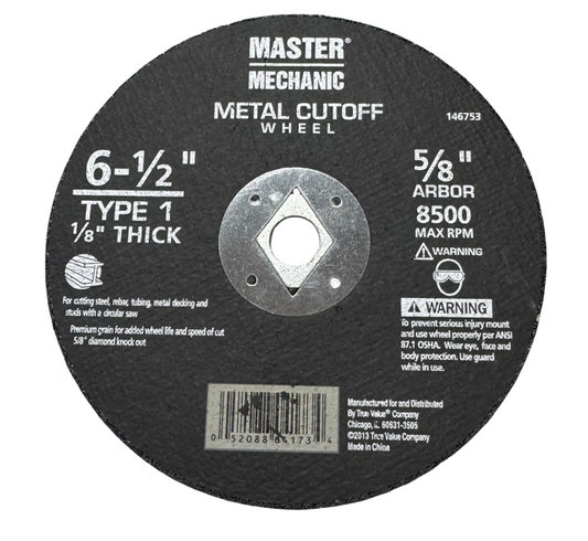 Master Mechanic 6-1/2" x 1/8" x 5/8" Metal Cut-Off Wheel Type 1