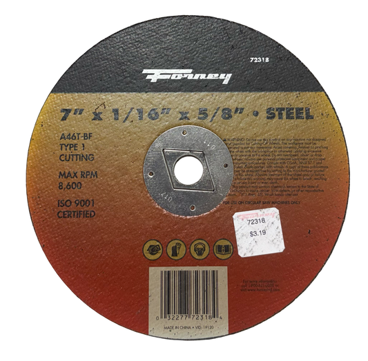 Forney 7" x 1/16" x 5/8" Metal Cutting Wheel A46T-BF Type 1