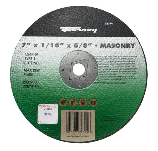 Forney 7" x 1/16" x 5/8" Masonry Cutting Wheel C24R-BF Type 1