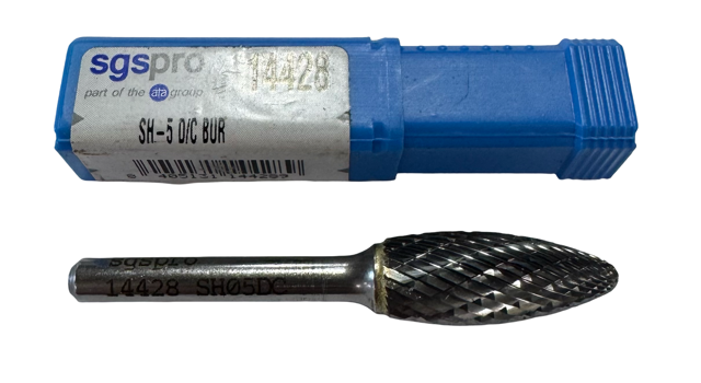 SGS 1/2" Carbide Burr SH-5 Double Cut Flame Shape 1/4" Shank
