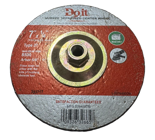 Do It Best 7" x 1/4" x 5/8-11 Hubbed Depressed Center Grinding Wheel Type 27