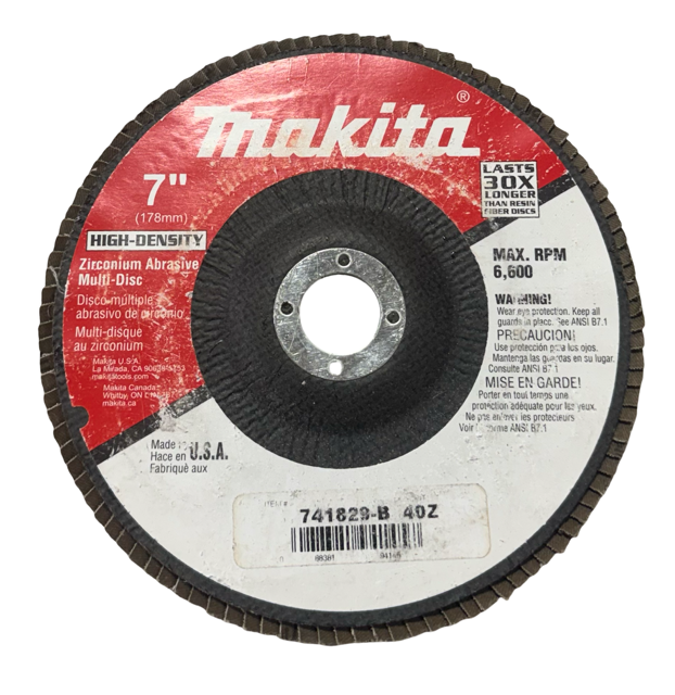 Makita 7" x 7/8" Flap Disc Zirconium 40 Grit Multi-Disc USA Made