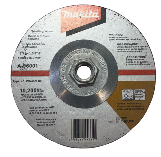 Makita 6" x 1/4" x 5/8-11 Metal Grinding Wheel WA36N-BF