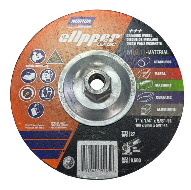 Norton Clipper 7" x 1/4" x 5/8-11 Multi-Material Grinding Wheel Type 27