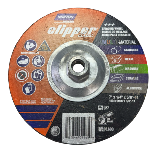 Norton Clipper 7" x 1/4" x 5/8-11 Multi-Material Grinding Wheel Type 27