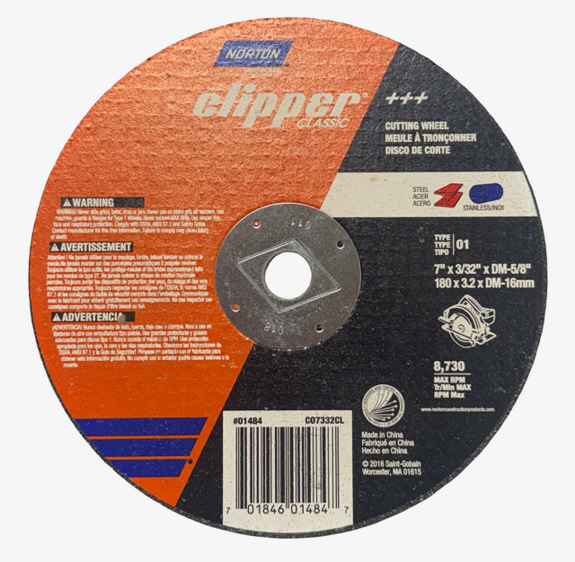 Norton Clipper 7" x 3/32" x 5/8" Metal Cutting Wheel Type 1