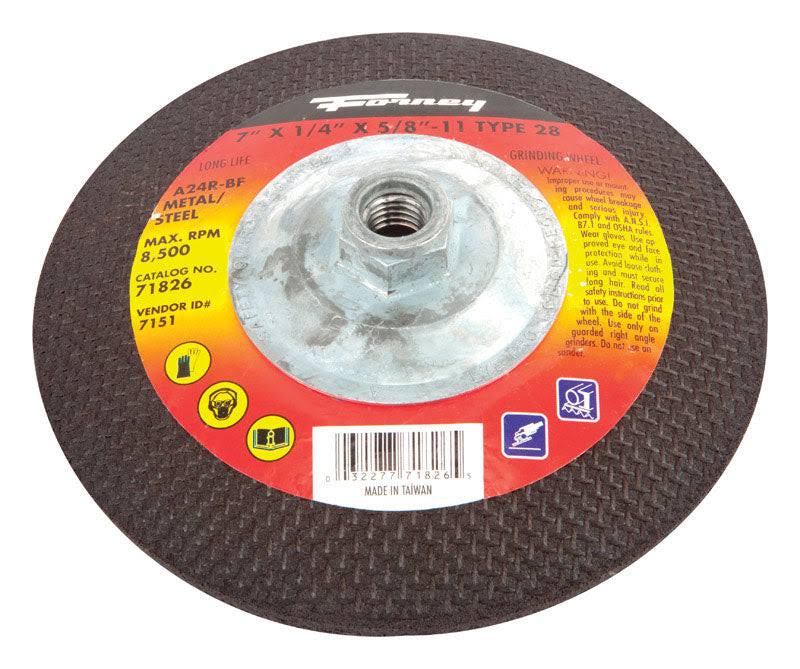 Forney 7" x 1/4" x 5/8-11 Metal Grinding Wheel Disc A24R-BF Type 28