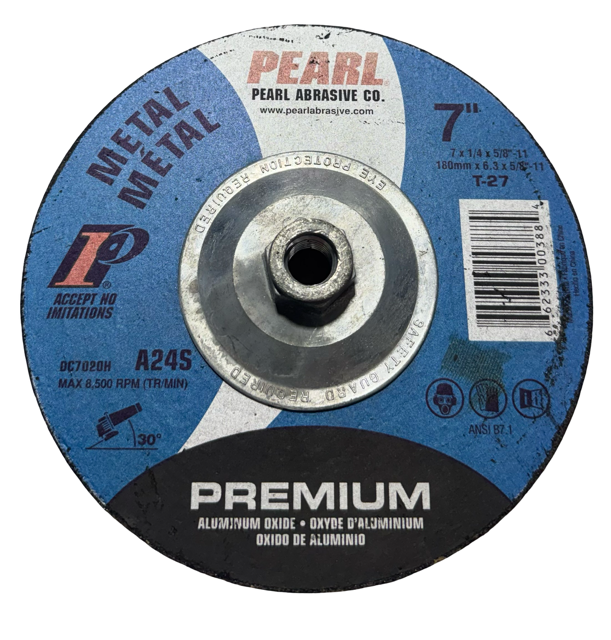 Pearl 7" x 1/4" x 5/8-11 Metal Grinding Wheel A24S Type 27