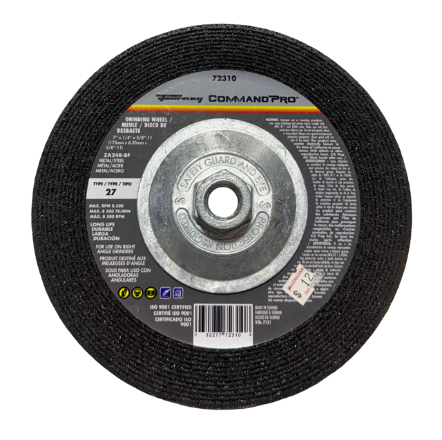 Forney 7" x 1/4" x 5/8-11 Metal Grinding Wheel ZA24R Type 27