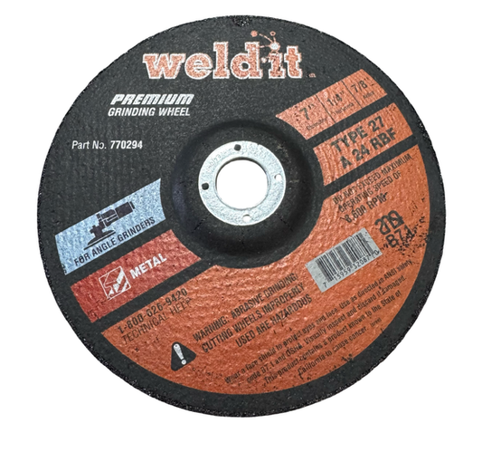 Weld-It 7" x 1/4" x 7/8" Premium Metal Grinding Wheel T27 A24RBF