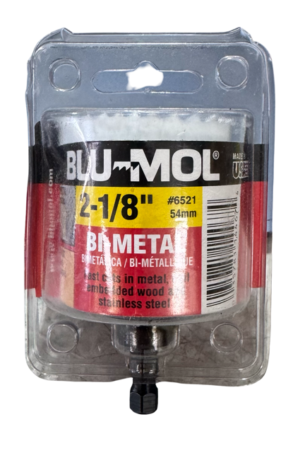 Blu-Mol 2-1/8" Bi-Metal Hole Saw with Arbor USA Made 6521