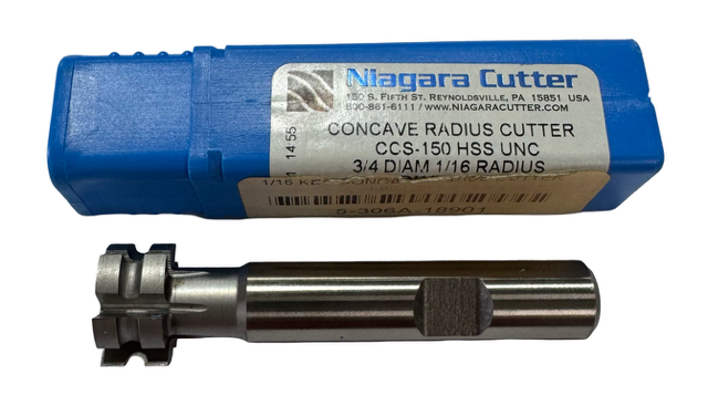 Niagara 3/4" HSS UNC Concave Radius Cutter, 1/16" Radius USA Made