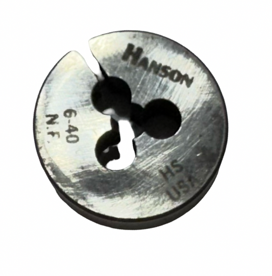 Hanson 6-40 NF HSS Adjustable Round Die 13/16" OD USA Made