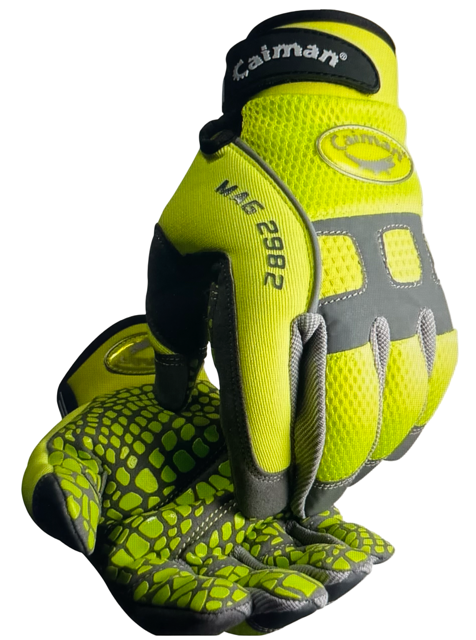 Caiman Synthetic Leather Mechanics Gloves Hi-Vis Green Silicone Grip Size XXL