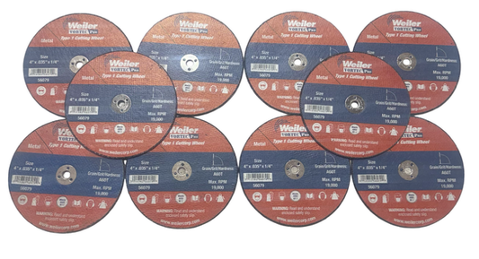Weiler 4" x .035" x 1/4" Metal Type 1 Cutting Wheel A60T 10 Pack