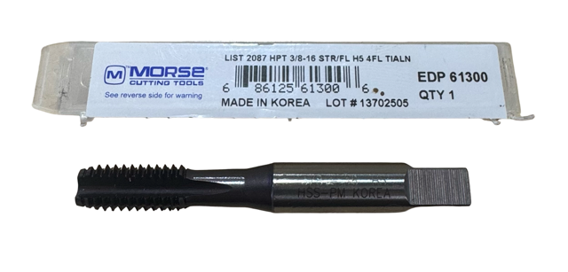 Morse 3/8"-16 HSS-PM Tap High Performance Straight Flute Semi-Bottoming H5 4FL TiAlN Coated