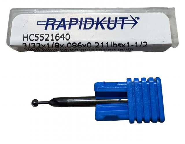 Rapidkut 3/32" Carbide Spherical Ball End Mill 2 Flute nACo Coated USA Made