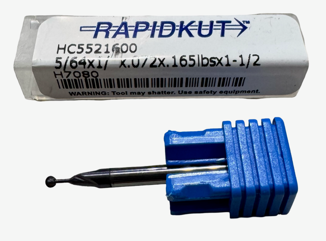 Rapidkut 5/64" Carbide 300° Spherical Ball End Mill 2 Flute nACo Coated USA Made