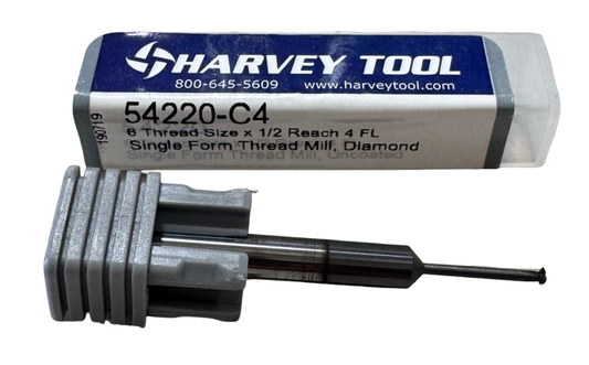 Harvey Tool #6 Carbide Thread Mill, 3/16" Shank, 4 Flute Diamond Coated USA Made